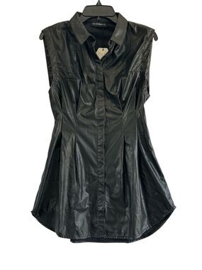 OW Collection Ella Dress Black Vegan Faux Leather Mini Shirt Dress NWT Revolve L
